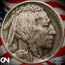 1917 D BENT Buffalo Nickel A3412