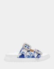 NIB Betsey Johnson Women's Matie Floral Sandal in White/Blue