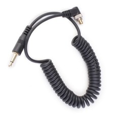 PC to 3.5mm Male Flash Sync Cable Spring Coiled Connection Cord Wire Line Black