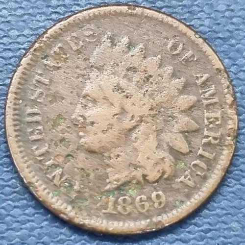 1869/9 Indian Head Cent 1c Fine + Rare Overdate 1869 over 9 #99300