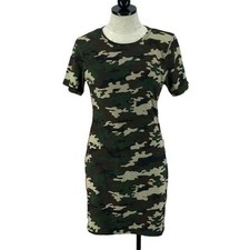 Bobbie Brooks Camo Print Short Sleeve Bodycon Dress With Side Stripes Womens L