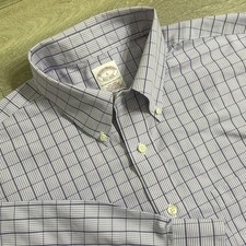 Brooks Brothers Supima Cotton Non-Iron Button Down Shirt Purple Checkered Large