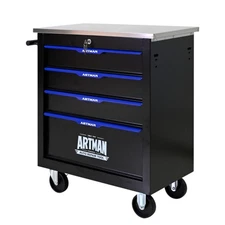 TOOL CART, w/ 4 Drawers and 4 Wheels, 2 of Which with Parking Brakes, BLACK