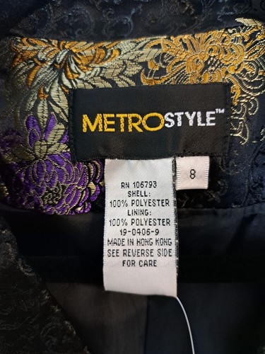 MetroStyle Women's Blazer Jacket Sz 8 or M Asian Black Floral NWOT Satin Button - Picture 5 of 14