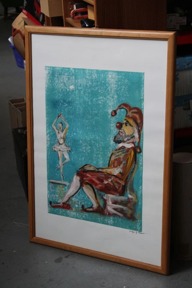 B8/ Eugen Virgil Facio - großes Clown Bild , ca. 100x70 cm. - handsigniert (2)/H - Bild 2 von 4