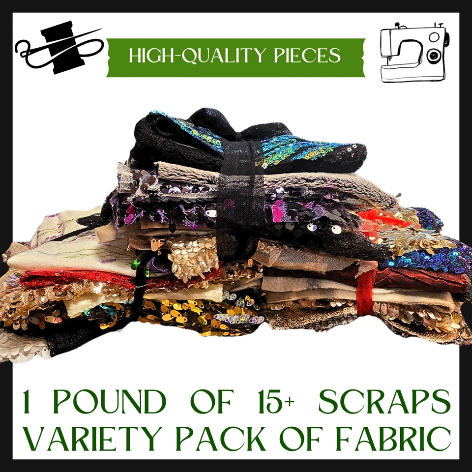 15 Pieces of Sequin and Fabric Scraps - Sewing, Crafts - Equal to 1 square yard+ - Image 2 of 4