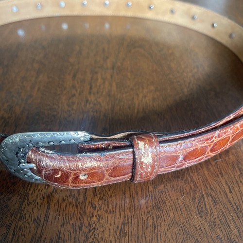 Vintage Saks Fifth Ave Brown Leather Concho Belt With Buckle Italy Sz L - Picture 4 of 5