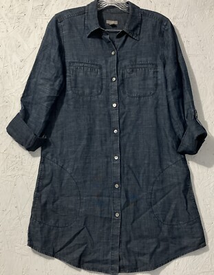 J.Jill Denim Shirt Dress Size XS Button Down Adjustable Sleeve Blue