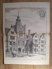 Antique Lithograph C1884. The Round Church.  Cambridge.  Architectural 