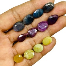 12 Pcs Natural Unheated Ruby Sapphire 10-13mm Mix Cut Ring Size Loose Gemstones