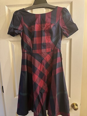 NWT Mod Cloth Blue Burgundy Plaid Short Sleeve Dress 10 | eBay
