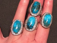 Genuine 10 CT Kingman Turquoise  White Zircon Silver Statement Ring Size 8