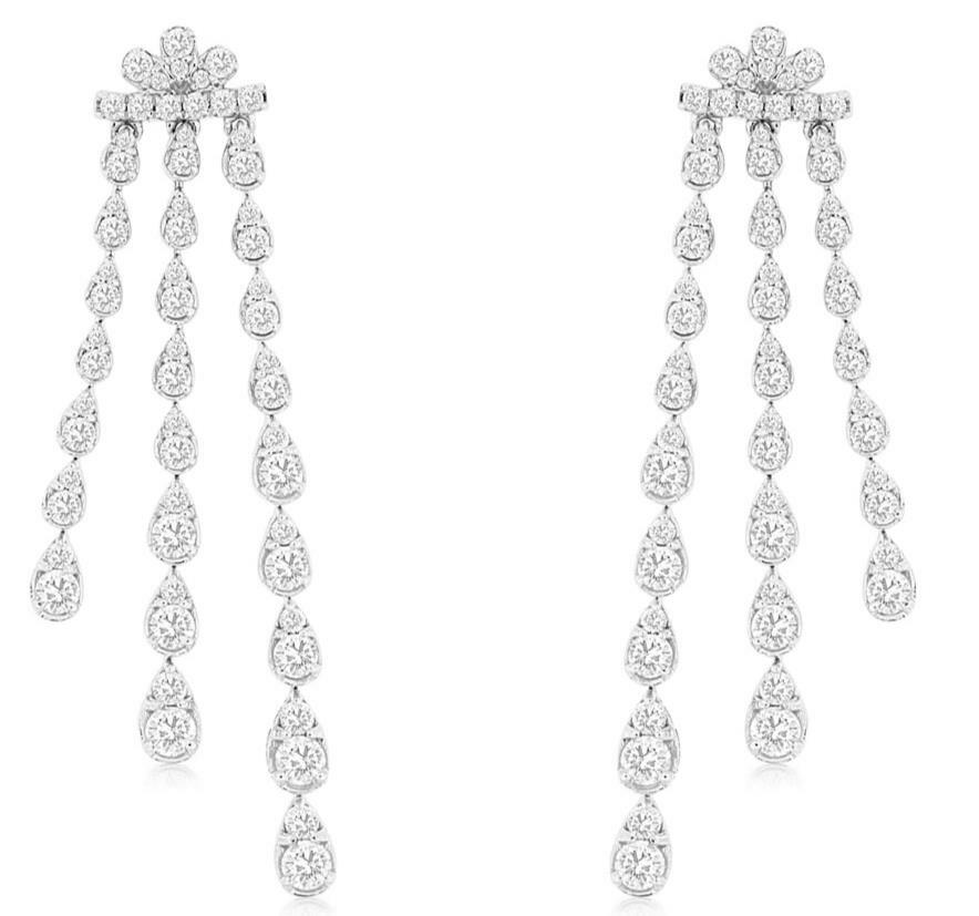 ORECCHINI PENDENTI 2 0 CT DIAMANTE ORO BIANCO 14K 3D MULTI FILA GOCCIA A STRAPPO FIORE