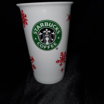 Starbucks 2010 Holiday Tumbler Mug Cup White Ceramic Red Snowflakes | eBay