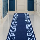 Custom Size Hallway Runner Greek Key Design Blue-White 26"&31"By Your Length