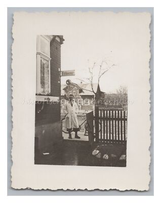 Master Barber In Front Of His Shop - Bicycle Half-Timbered House - Vintage Photo 1950s