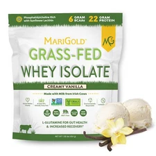 MariGold Grass-fed Whey Protein Isolate Powder - Creamy Vanilla Flavor - 1 Lb...
