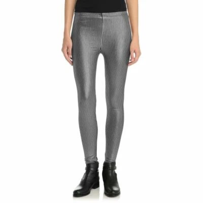 Leggings gainant 95% coton 5% élasthanne rayé noir et argent taille S neuf - Photo 1/2