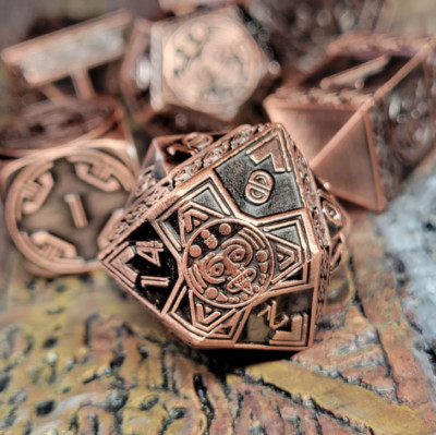 Nahuatl Copper Metal 7 Dice Set - Poly RPG DnD Dungeons Dragons d20 AD&D