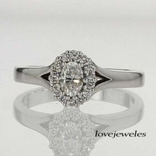 1.35CT Oval Cut Real Moissanite Halo Style Engagement Wedding 925 Silver Ring