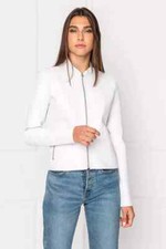 Women's White Leather Jacket Biker Moto Pure Lambskin Handmade Elegant Casual