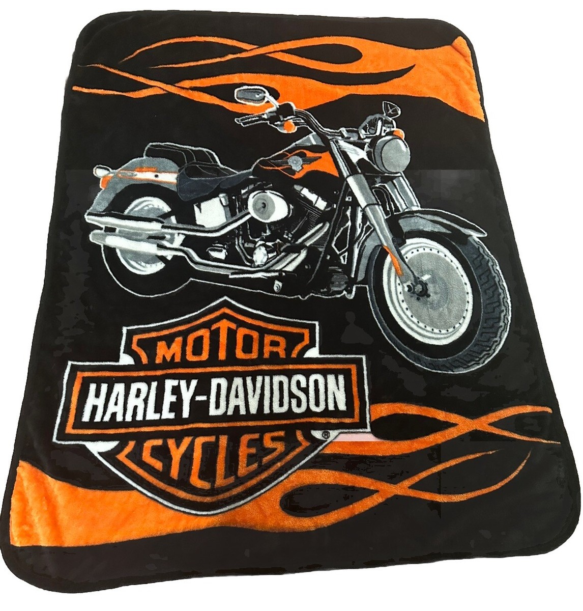 Harley Davidson blanket ブランケット LARGE Harley Davidson Fleece Throw Blanket Black Orange