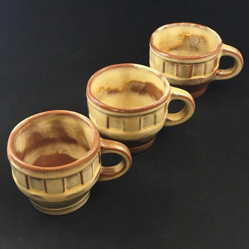 Frankoma Art Pottery 94C Wagon Wheel 5oz Coffee Cup Mug Desert Gold Lot of 3