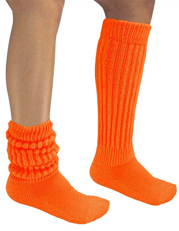 Orange Slouch Knee Socks Scrunchie Hooters Uniform Warm Made USA Soccer Run Hike