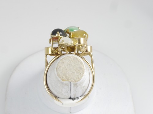 Vintage 14k Yellow Gold Multi Color Jade Waterfall Cluster Cocktail Ring - Picture 5 of 5