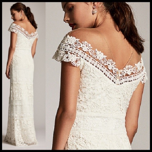 tadashi shoji off the shoulder wedding dress Pierce Off-Shoulder Embroidered Gown