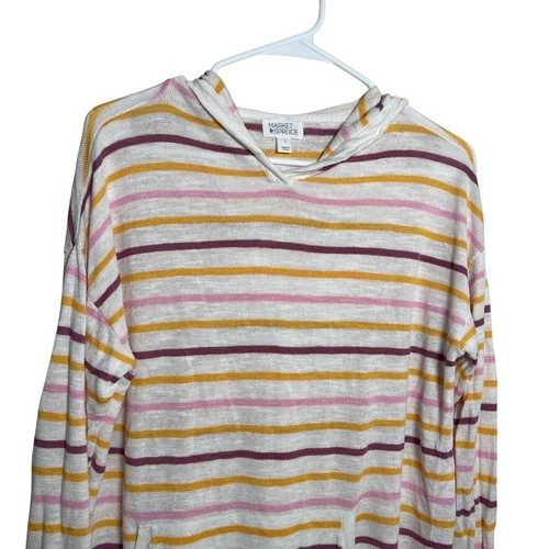 Market & Spruce Sweatshirt Women's Large Striped Hoodie Pullover Linen Blend - Picture 2 of 9