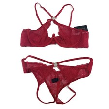 Frederick's Of Hollywood Women's Lover Bra  Crotchless Panty Set Size L/XL Red