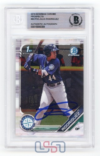 Julio Rodriguez Mariners Signed 2019 Topps 1st Bowman Chrome #BCP-33 BAS 10