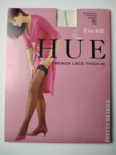 HUE French Lace Thigh-Hi very sheer leg 5971 Size 1 White lace top thigh highs