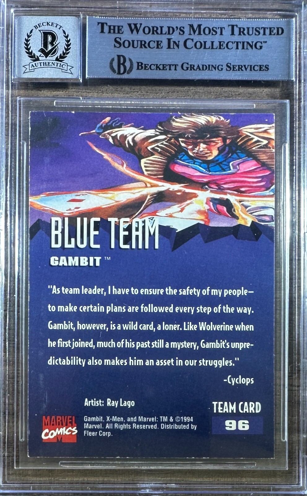 Tony Daniels auto insc card 1995 Fleer Ultra #96 X-men Gambit BAS Encap auto 10 view 2