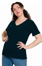 Women's ZENANA Premium Shirt V Neck Short Sleeve Cotton Top Relax Fit T Shirt