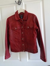 Gap Vintage 1999 Y2k Red Leather Long Sleeve Lined Trucker Jacket Small