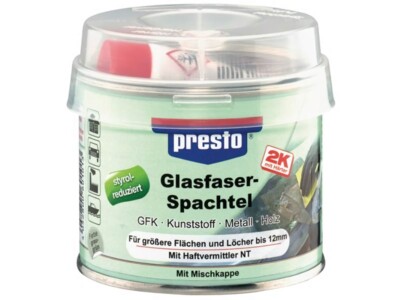6er PACK(Stk) PRESTO 601013 2K-Glasfaserspachtel  grau-grün, Härter rot 250 g