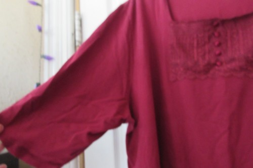LIZ & ME size 4X 30/32 maroon cotton/spandex w/lace long sleeve shirt blouse top - Picture 4 of 4