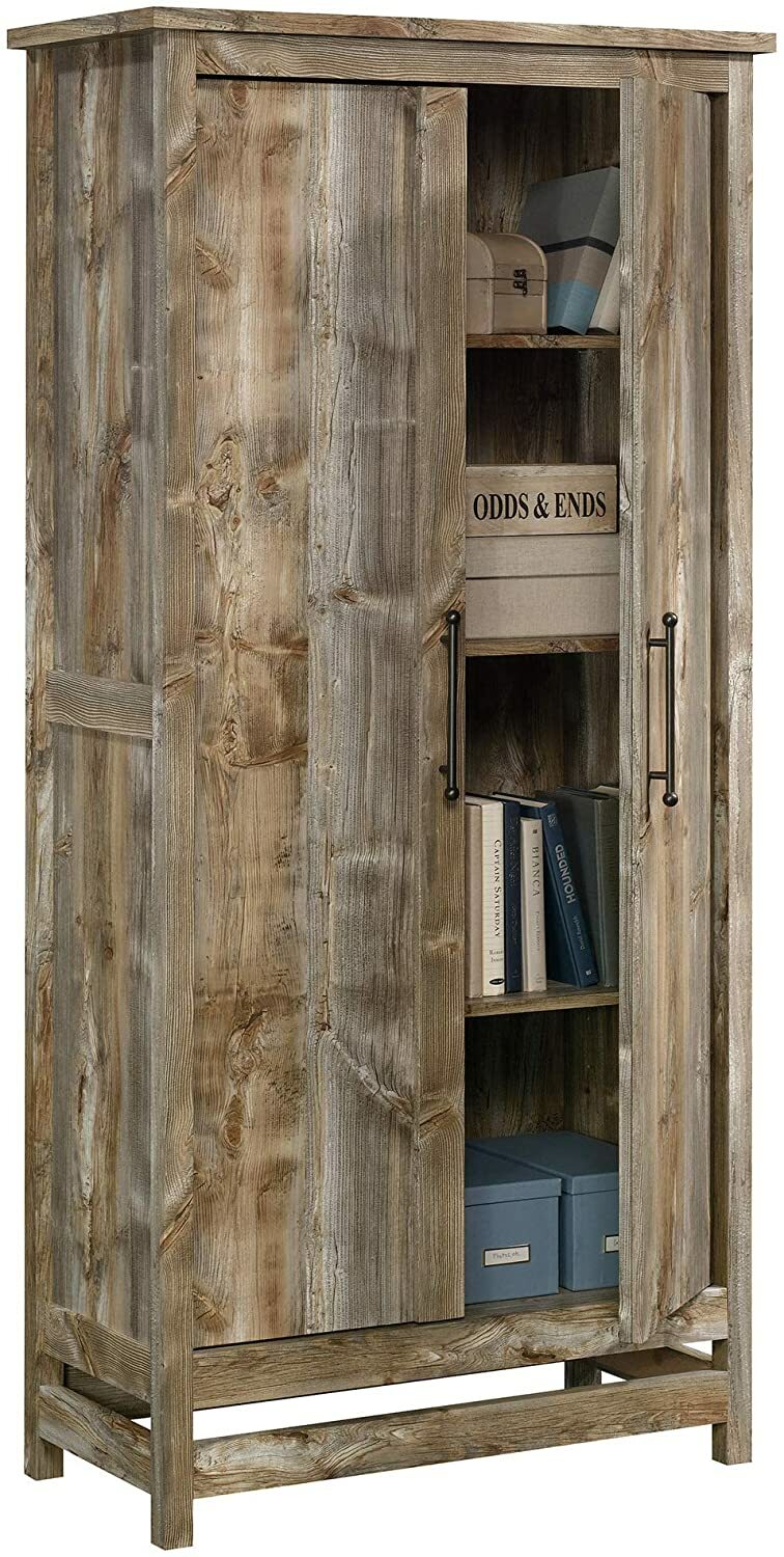 Rustic Brown Storage Cabinet Shelving Cubbies Pantry Organizer Utility ...