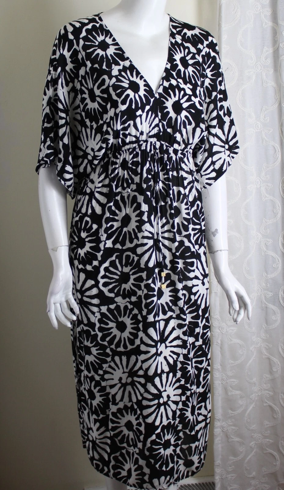 Abito pullover Tory Burch taglia XS nero bianco rayon astratto sfiato laterale Matisse