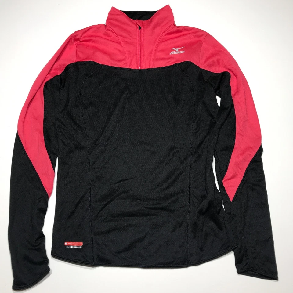 Chaqueta Mizuno Mujer Talla Pequeña Roja Negra 1/4 Cremallera Pullover Cremallera Activa Bolsillo Trasero Foto 2 de 4