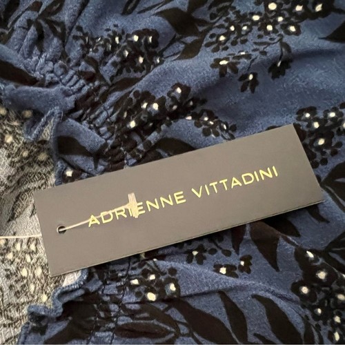 New Adrienne Vittadini Pullover Blouse Medium High Neck Floral Blue Black - Picture 11 of 12