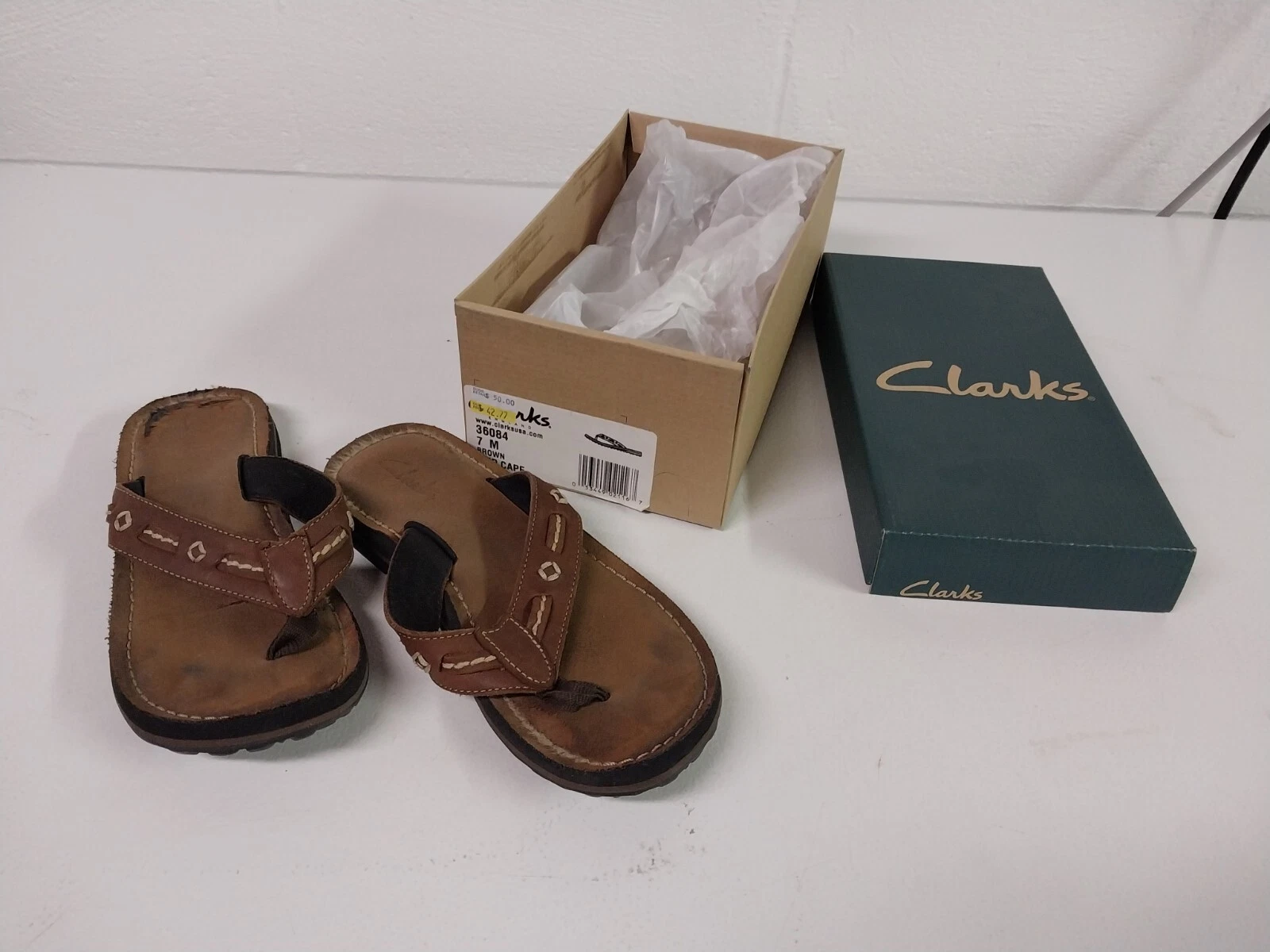 Sandali infradito donna Clarks taglia 7 media marrone cinturino pelle con scatola