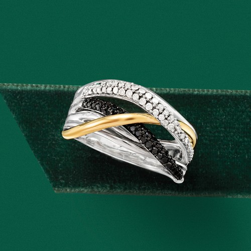 Ross-Simons Blck & White Diamond Hghwy Rng in Silver & 14k Gold - Picture 5 of 6