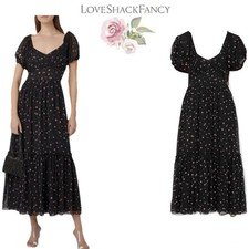 🌷 LoveShackFancy Angie Silk Sz 4 Floral Dress Black/Pink Ditsy Floral MSRP$595