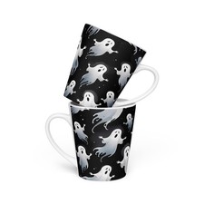 Latte Mug Coffee Tea Cup 12oz Halloween Ghost Print Black Ceramic Spooky Season