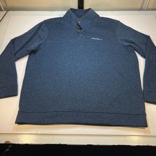 NEW Eddie Bauer Fleece Lined 1/4 Zip Snap Up Pullover Sweatshirt Mens XXL Blue