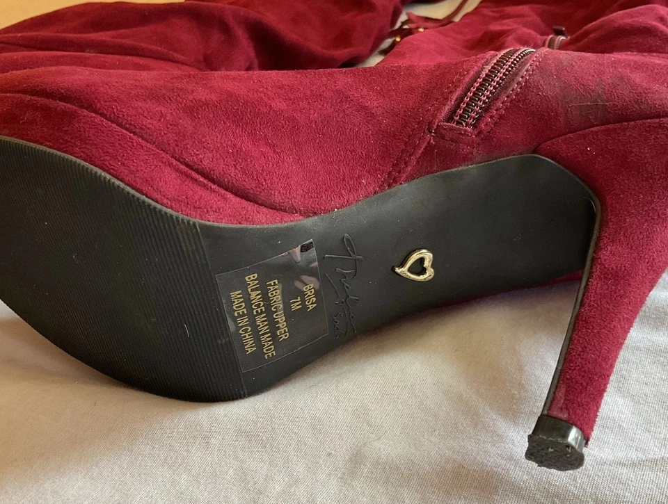 Thalia BRISA Burgundy Suede Knee High Fashion Boots Size 7M - Image 4 of 4