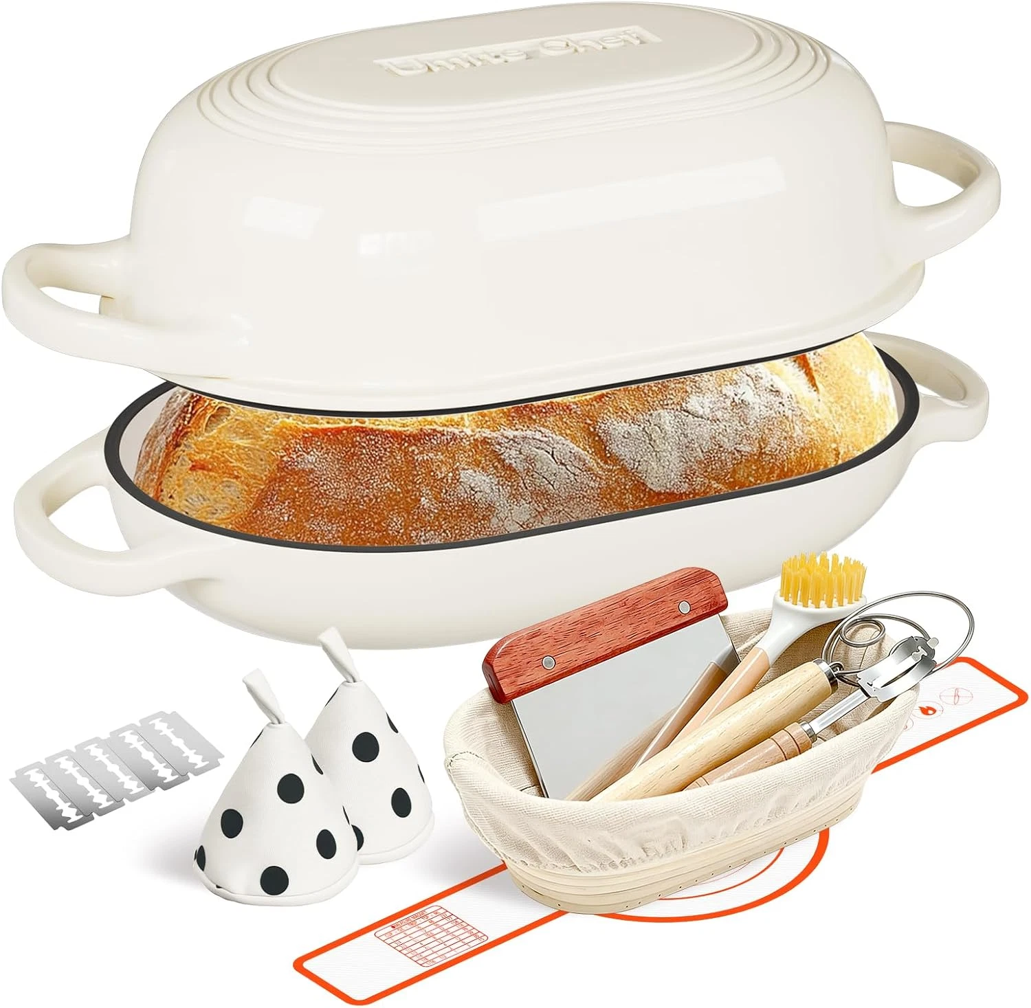 Enameled Cast Iron Dutch Oven for Baking Bread & Sourdough Tools - 5QT